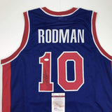 Autographed/Signed Dennis Rodman Detroit Blue Basketball Jersey JSA COA