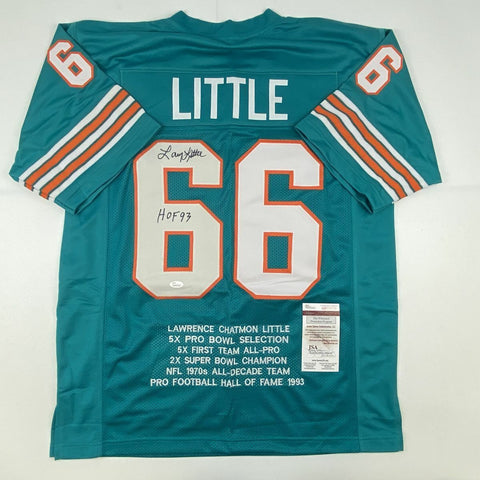 Autographed/Signed LARRY LITTLE HOF 93 Miami Teal Stat Football Jersey JSA COA