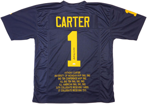 MICHIGAN WOLVERINES ANTHONY CARTER AUTOGRAPHED BLUE STAT JERSEY JSA 234503