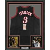 FRAMED Autographed/Signed ALLEN IVERSON 33x42 Philadelphia Black Jersey JSA COA