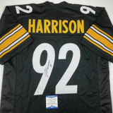 Autographed/Signed JAMES HARRISON Pittsburgh Black Football Jersey Beckett COA