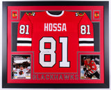 Marian Hossa Signed Chicago Blackhawks 35" x 43" Custom Framed Jersey (JSA COA)