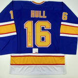 Autographed/Signed BRETT HULL St. Louis Retro Blue Hockey Jersey PSA/DNA COA