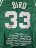 LARRY BIRD SIGNED AUTOGRAPHED PRO STYLE XL "LARRY LEGEND" CUSTOM STAT JERSEY JSA