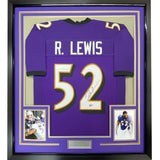 Framed Autographed/Signed Ray Lewis 35x39 Baltimore Purple Jersey PSA/DNA COA