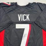 Autographed/Signed Michael Mike Vick Atlanta Black Football Jersey JSA COA