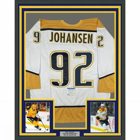 FRAMED Autographed/Signed RYAN JOHANSEN 33x42 Nashville White Jersey PSA COA