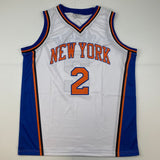 Autographed/Signed Larry Johnson New York White Basketball Jersey JSA COA Auto