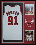 FRAMED CHICAGO BULLS DENNIS RODMAN AUTOGRAPHED SIGNED JERSEY JSA COA