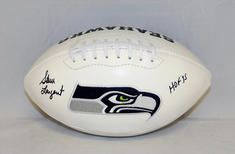 Steve Largent Autographed Seattle Seahawks Logo Football with HOF and JSA W Auth