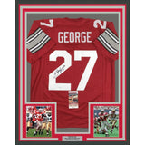 Framed Autographed/Signed Eddie George 35x39 Ohio State Red Jersey JSA COA