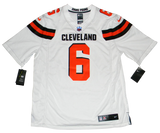 BAKER MAYFIELD SIGNED CLEVELAND BROWNS #6 WHITE NIKE LIMITED JERSEY W/ #1 PICK