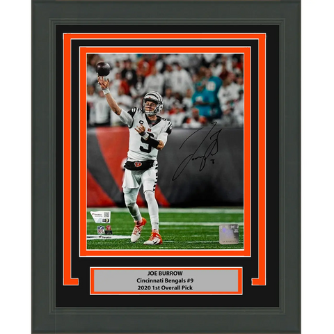 Framed Autographed/Signed Joe Burrow Cincinnati Bengals 8x10 Photo Fanatics COA