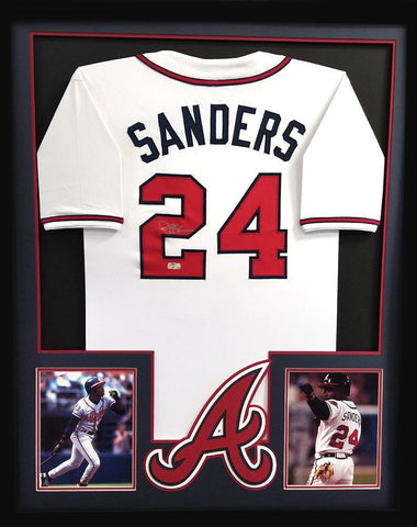 Deion Sanders Signed Framed Atlanta Braves White Custom Jersey