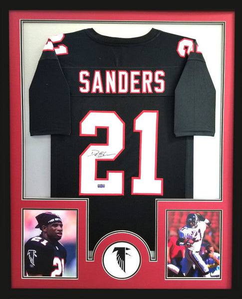 Deion Sanders Signed Framed Atlanta Falcons Black Custom Jersey