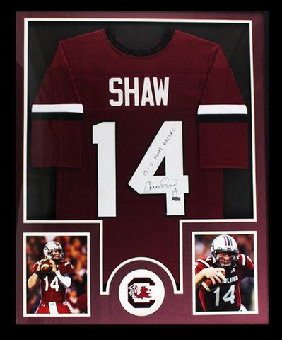 Connor Shaw Signed South Carolina Framed Custom Jersey With "17-0 Home Record" Inscription