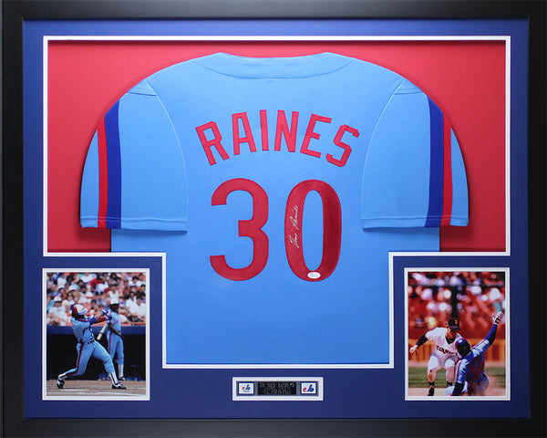 Tim Raines Autographed Framed Blue Expos Jersey