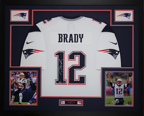 Tom Brady Autographed & Framed White Patriots Nike Jersey