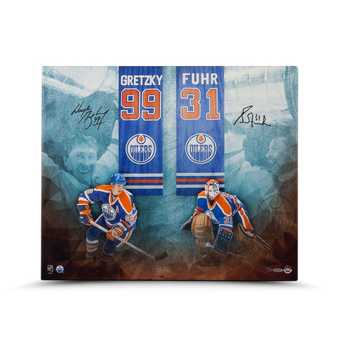 Wayne Gretzky and Grant Fuhr Dual Autographed Edmonton Oilers 20 x 24 Canvas