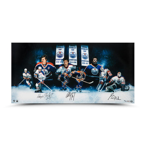 Wayne Gretzky, Paul Coffey and Grant Fuhr Autographed "Outstanding Oilers" 36 x 18