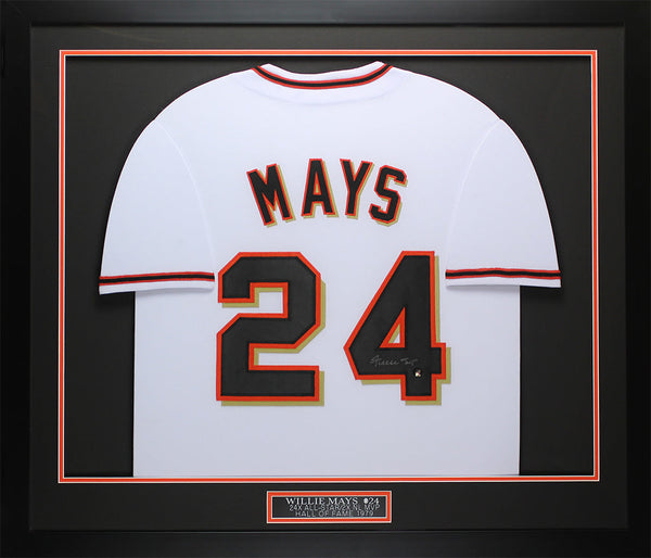 Willie Mays Autographed and Framed White Giants Jersey