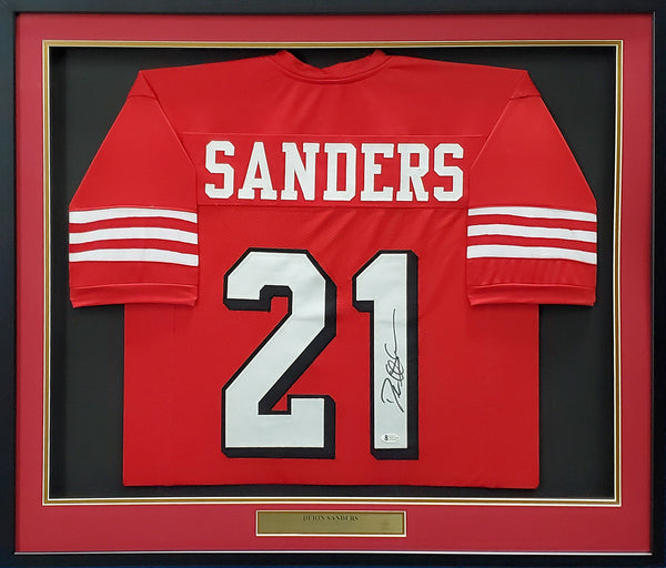 Deion Sanders Autographed and Framed San Francisco 49ers Jersey