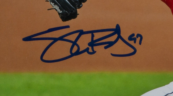 Framed AutographedSigned Shane Bieber 33x42 Cleveland Blue Baseball Jersey  JSA COA