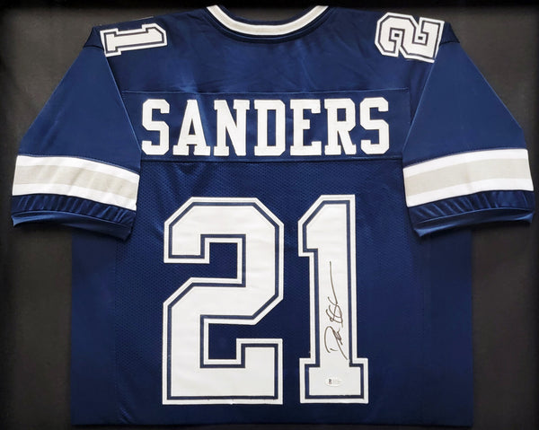 Deion Sanders Signed Framed Dallas Cowboys White Custom Jersey