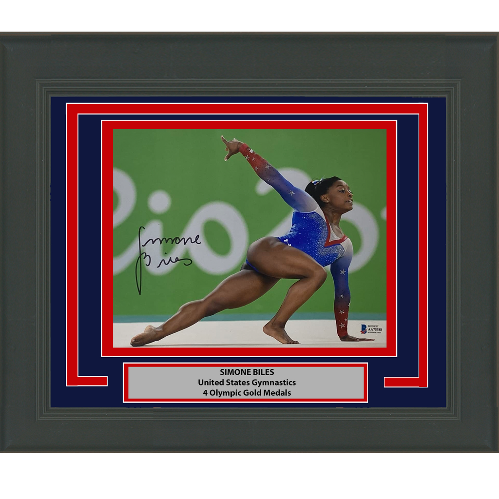 Framed Autographed Simone Biles Olympic 8x10 Gymnastics Photo Beckett Super Sports Center 7984