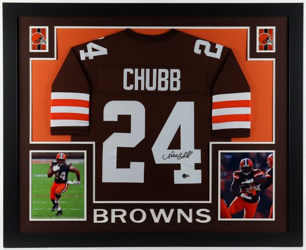 Nick Chubb Autographed Cleveland Browns White Nike Game Jersey- Beckett W  Holo