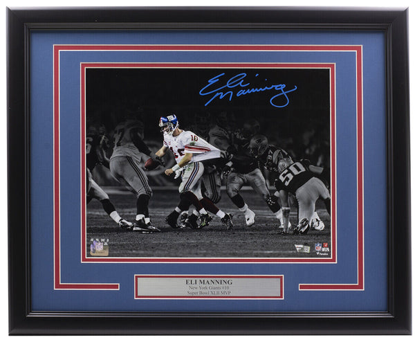 Eli Manning Autographed & Framed Blue New York Jersey Auto Fanatics Cert