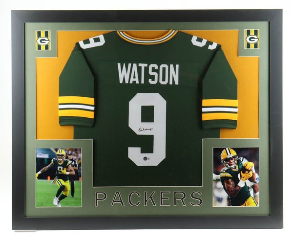 Christian Watson Signed Packers 35x43 Framed Jersey (JSA) Green