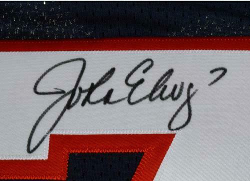 John Elway Autographed White Pro Style STAT Jersey- Beckett W